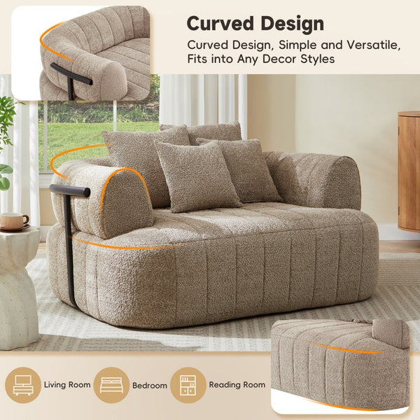 English Elm 64" Oversized Boucle Boneless Chaise Sculptural Cloud Seat Lounge Chair for Bedroom Khaki N723S3642D