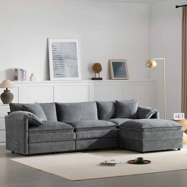 English Elm [new Chenille Cloud Sectional Sofa with Pocket Spring Cushions Ottomans and Modular L Shape Dark Gray N723S6547B
