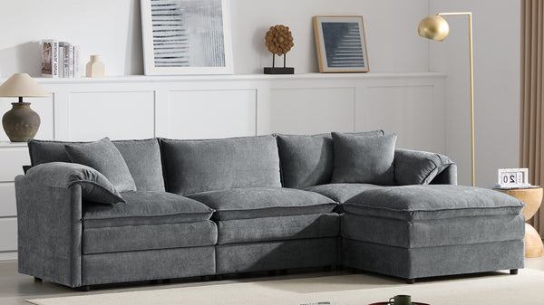 English Elm [new Chenille Cloud Sectional Sofa with Pocket Spring Cushions Ottomans and Modular L Shape Dark Gray N723S6547B