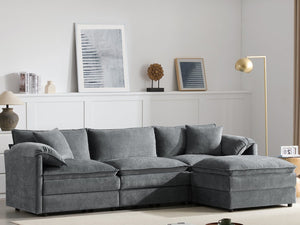 English Elm [new Chenille Cloud Sectional Sofa with Pocket Spring Cushions Ottomans and Modular L Shape Dark Gray N723S6547B