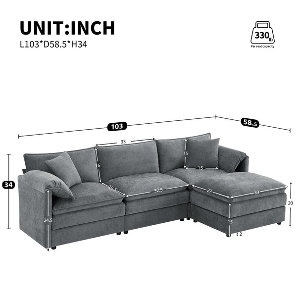 English Elm [new Chenille Cloud Sectional Sofa with Pocket Spring Cushions Ottomans and Modular L Shape Dark Gray N723S6547B