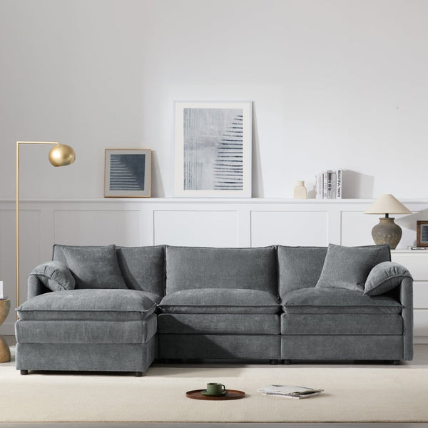 English Elm [new Chenille Cloud Sectional Sofa with Pocket Spring Cushions Ottomans and Modular L Shape Dark Gray N723S6547B