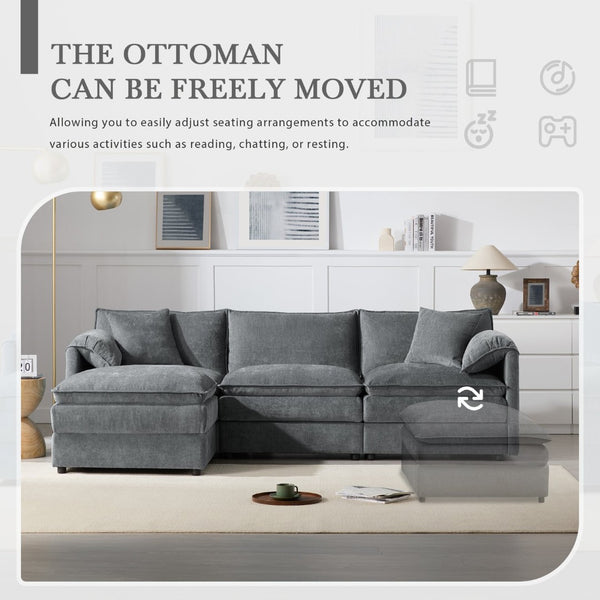 English Elm [new Chenille Cloud Sectional Sofa with Pocket Spring Cushions Ottomans and Modular L Shape Dark Gray N723S6547B
