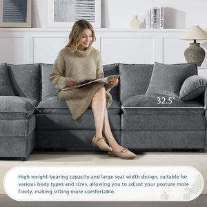 English Elm [new Chenille Cloud Sectional Sofa with Pocket Spring Cushions Ottomans and Modular L Shape Dark Gray N723S6547B