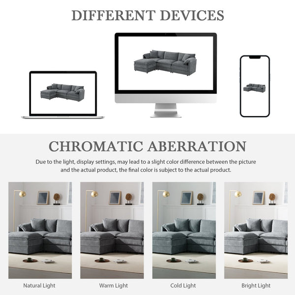 English Elm [new Chenille Cloud Sectional Sofa with Pocket Spring Cushions Ottomans and Modular L Shape Dark Gray N723S6547B