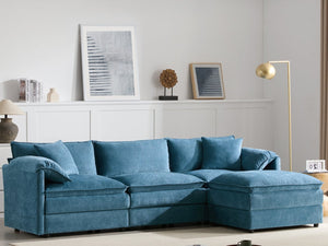 English Elm [new Chenille Cloud Sectional Sofa with Pocket Spring Cushions Ottomans and Modular L Shape Blue N723S6547C