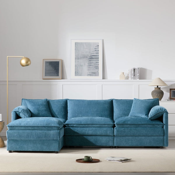 English Elm [new Chenille Cloud Sectional Sofa with Pocket Spring Cushions Ottomans and Modular L Shape Blue N723S6547C