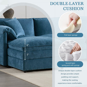 English Elm [new Chenille Cloud Sectional Sofa with Pocket Spring Cushions Ottomans and Modular L Shape Blue N723S6547C