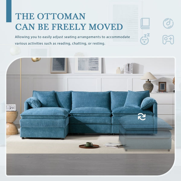 English Elm [new Chenille Cloud Sectional Sofa with Pocket Spring Cushions Ottomans and Modular L Shape Blue N723S6547C