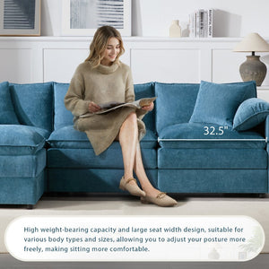 English Elm [new Chenille Cloud Sectional Sofa with Pocket Spring Cushions Ottomans and Modular L Shape Blue N723S6547C