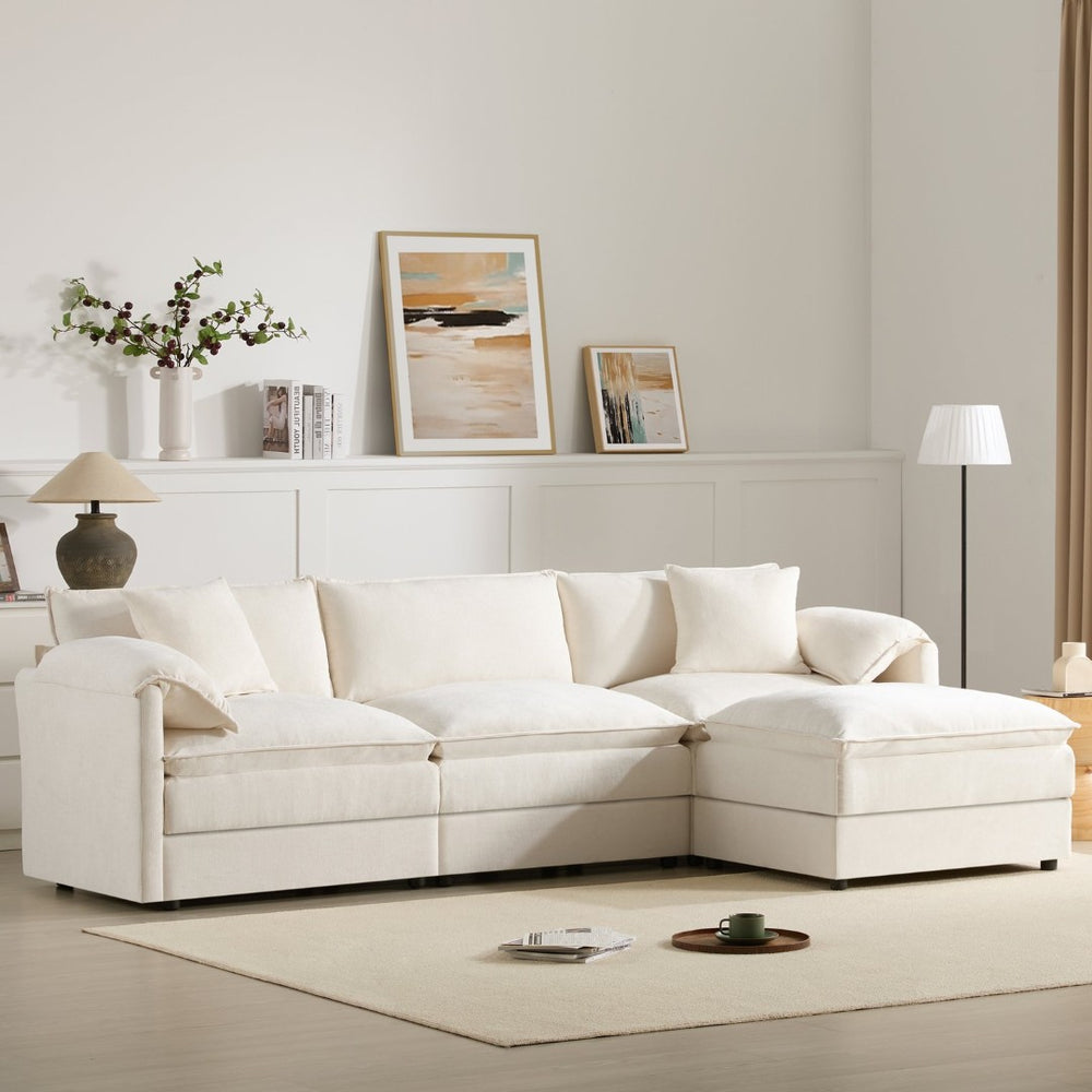 English Elm [new Chenille Cloud Sectional Sofa with Pocket Spring Cushions Ottomans and Modular L Shape White N723S6547W