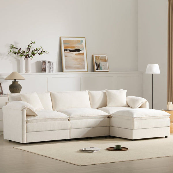 English Elm [new Chenille Cloud Sectional Sofa with Pocket Spring Cushions Ottomans and Modular L Shape White N723S6547W