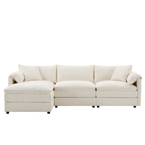 English Elm [new Chenille Cloud Sectional Sofa with Pocket Spring Cushions Ottomans and Modular L Shape White N723S6547W