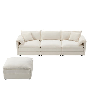 English Elm [new Chenille Cloud Sectional Sofa with Pocket Spring Cushions Ottomans and Modular L Shape White N723S6547W