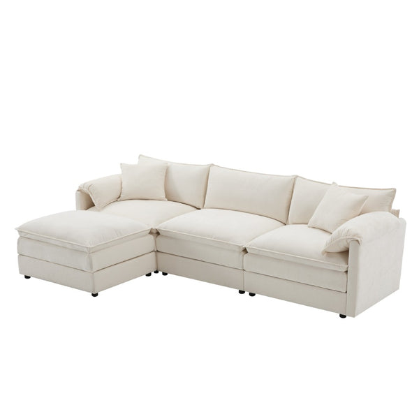 English Elm [new Chenille Cloud Sectional Sofa with Pocket Spring Cushions Ottomans and Modular L Shape White N723S6547W