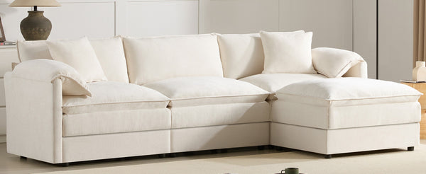 English Elm [new Chenille Cloud Sectional Sofa with Pocket Spring Cushions Ottomans and Modular L Shape White N723S6547W