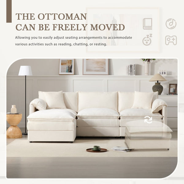 English Elm [new Chenille Cloud Sectional Sofa with Pocket Spring Cushions Ottomans and Modular L Shape White N723S6547W