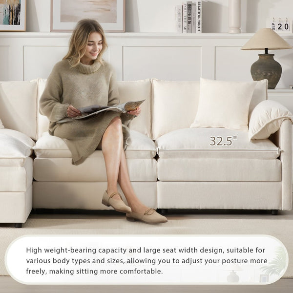 English Elm [new Chenille Cloud Sectional Sofa with Pocket Spring Cushions Ottomans and Modular L Shape White N723S6547W