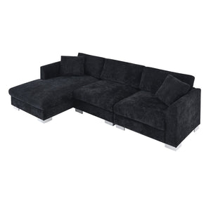 English Elm [new Sku of N723s6037b] Chenille L-shaped Cloud Sectional with Pocket Spring Seating for Modern Living Black N723S7037B