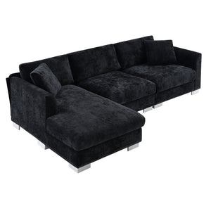 English Elm [new Sku of N723s6037b] Chenille L-shaped Cloud Sectional with Pocket Spring Seating for Modern Living Black N723S7037B