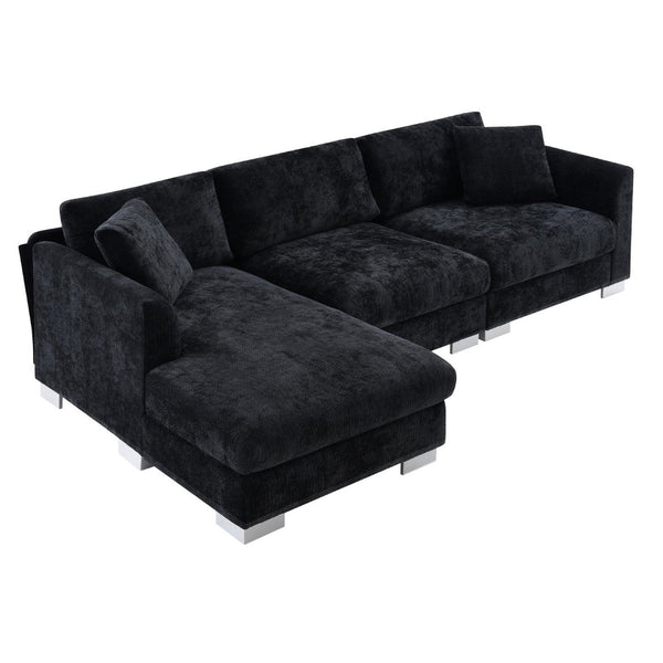 English Elm [new Sku of N723s6037b] Chenille L-shaped Cloud Sectional with Pocket Spring Seating for Modern Living Black N723S7037B