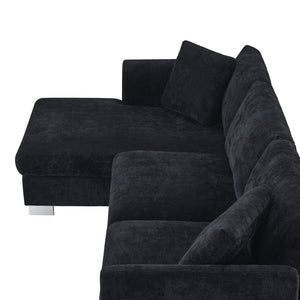 English Elm [new Sku of N723s6037b] Chenille L-shaped Cloud Sectional with Pocket Spring Seating for Modern Living Black N723S7037B