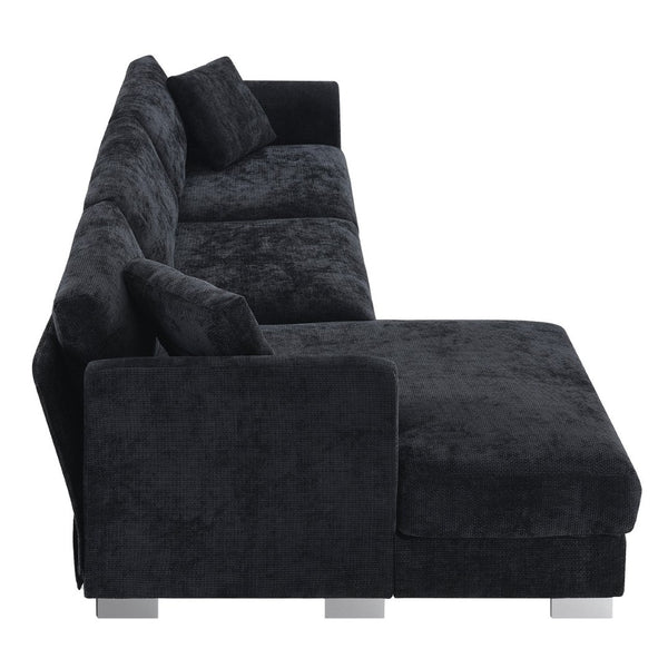 English Elm [new Sku of N723s6037b] Chenille L-shaped Cloud Sectional with Pocket Spring Seating for Modern Living Black N723S7037B