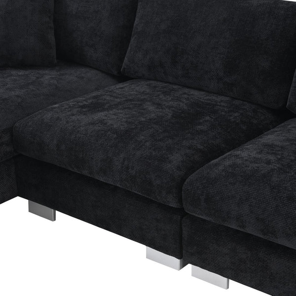 English Elm [new Sku of N723s6037b] Chenille L-shaped Cloud Sectional with Pocket Spring Seating for Modern Living Black N723S7037B