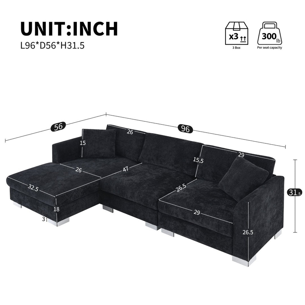 English Elm [new Sku of N723s6037b] Chenille L-shaped Cloud Sectional with Pocket Spring Seating for Modern Living Black N723S7037B