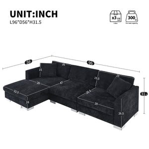 English Elm [new Sku of N723s6037b] Chenille L-shaped Cloud Sectional with Pocket Spring Seating for Modern Living Black N723S7037B