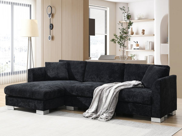 English Elm [new Sku of N723s6037b] Chenille L-shaped Cloud Sectional with Pocket Spring Seating for Modern Living Black N723S7037B