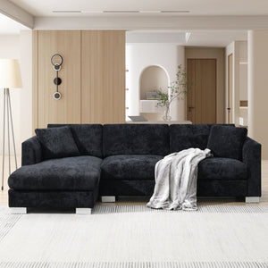 English Elm [new Sku of N723s6037b] Chenille L-shaped Cloud Sectional with Pocket Spring Seating for Modern Living Black N723S7037B