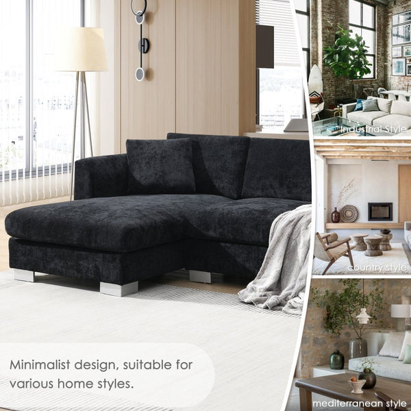 English Elm [new Sku of N723s6037b] Chenille L-shaped Cloud Sectional with Pocket Spring Seating for Modern Living Black N723S7037B