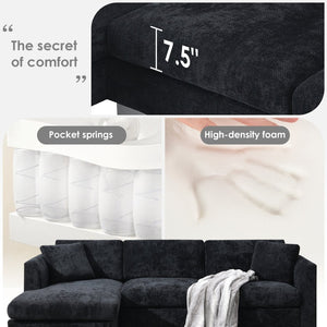 English Elm [new Sku of N723s6037b] Chenille L-shaped Cloud Sectional with Pocket Spring Seating for Modern Living Black N723S7037B