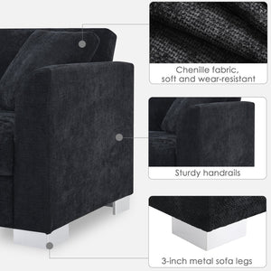 English Elm [new Sku of N723s6037b] Chenille L-shaped Cloud Sectional with Pocket Spring Seating for Modern Living Black N723S7037B