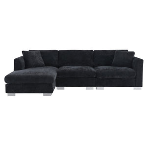 English Elm [new Sku of N723s6037b] Chenille L-shaped Cloud Sectional with Pocket Spring Seating for Modern Living Black N723S7037B