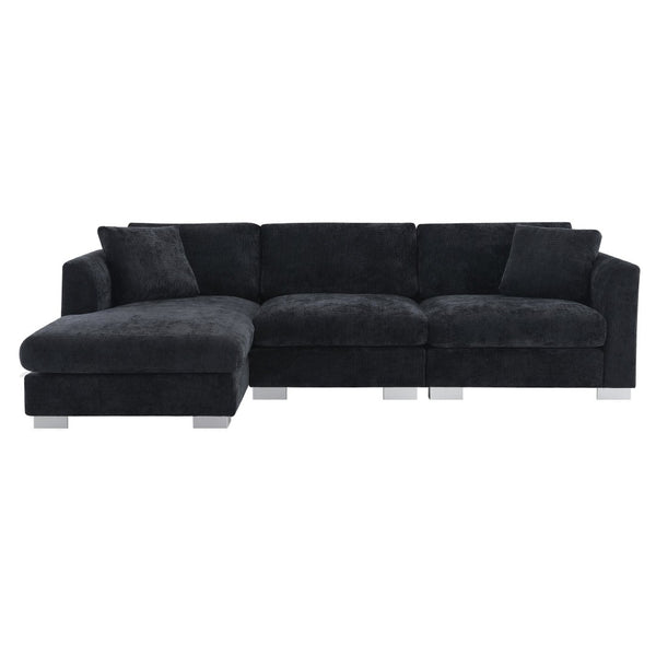English Elm [new Sku of N723s6037b] Chenille L-shaped Cloud Sectional with Pocket Spring Seating for Modern Living Black N723S7037B