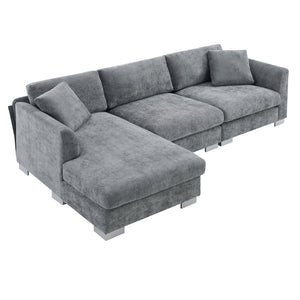 English Elm [new Sku of N723s6037b] Chenille L-shaped Cloud Sectional with Pocket Spring Seating for Modern Living Gray N723S7037E