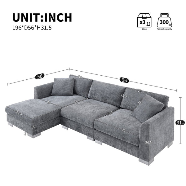 English Elm [new Sku of N723s6037b] Chenille L-shaped Cloud Sectional with Pocket Spring Seating for Modern Living Gray N723S7037E