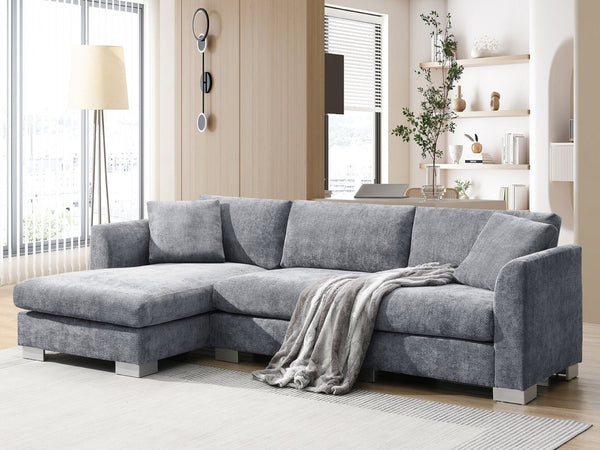 English Elm [new Sku of N723s6037b] Chenille L-shaped Cloud Sectional with Pocket Spring Seating for Modern Living Gray N723S7037E