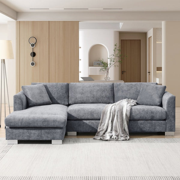 English Elm [new Sku of N723s6037b] Chenille L-shaped Cloud Sectional with Pocket Spring Seating for Modern Living Gray N723S7037E