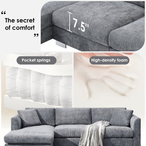 English Elm [new Sku of N723s6037b] Chenille L-shaped Cloud Sectional with Pocket Spring Seating for Modern Living Gray N723S7037E