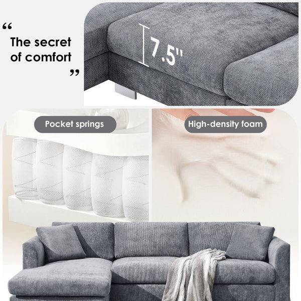 English Elm [new Sku of N723s6037b] Chenille L-shaped Cloud Sectional with Pocket Spring Seating for Modern Living Gray N723S7037E