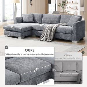 English Elm [new Sku of N723s6037b] Chenille L-shaped Cloud Sectional with Pocket Spring Seating for Modern Living Gray N723S7037E