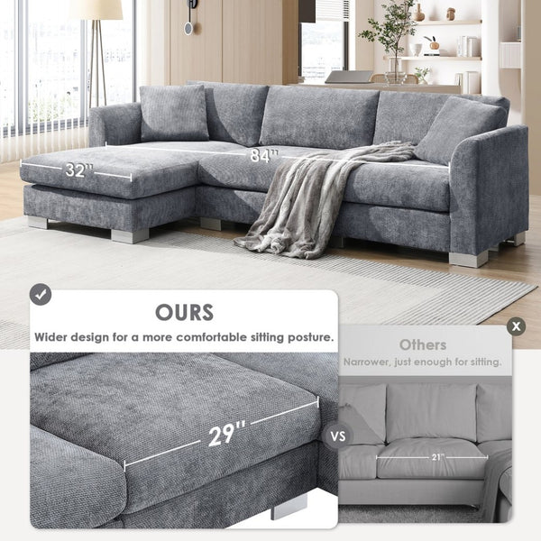 English Elm [new Sku of N723s6037b] Chenille L-shaped Cloud Sectional with Pocket Spring Seating for Modern Living Gray N723S7037E