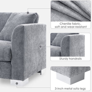 English Elm [new Sku of N723s6037b] Chenille L-shaped Cloud Sectional with Pocket Spring Seating for Modern Living Gray N723S7037E
