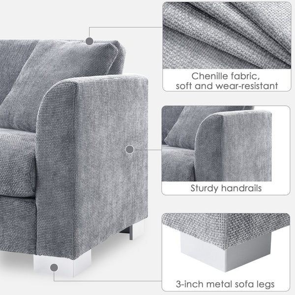 English Elm [new Sku of N723s6037b] Chenille L-shaped Cloud Sectional with Pocket Spring Seating for Modern Living Gray N723S7037E