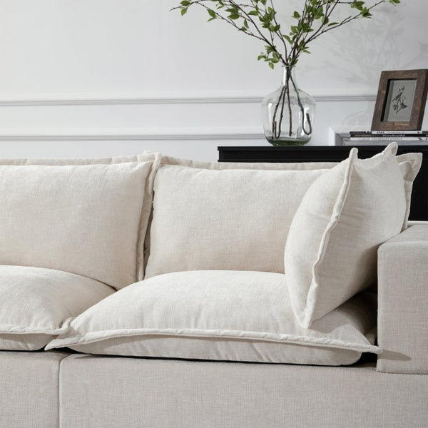 English Elm Video]117.5 Inch U Shaped Chenille Sectional Sofa with Storage Ottoman 7 Seat Modular Beige N723S7893A
