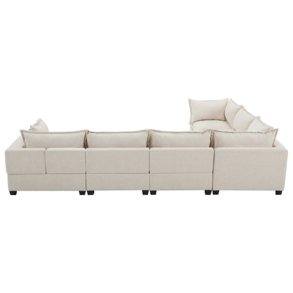English Elm Video]117.5 Inch U Shaped Chenille Sectional Sofa with Storage Ottoman 7 Seat Modular Beige N723S7893A