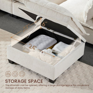 English Elm Video]117.5 Inch U Shaped Chenille Sectional Sofa with Storage Ottoman 7 Seat Modular Beige N723S7893A